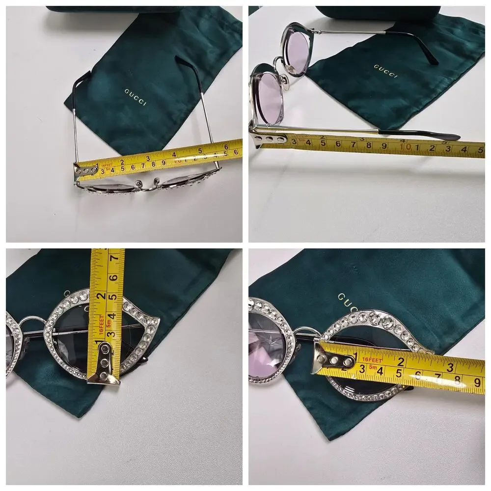 Gucci Crystal Lips Rhinestone Cat Eye Sunglasses Round Lenses Light Lilac